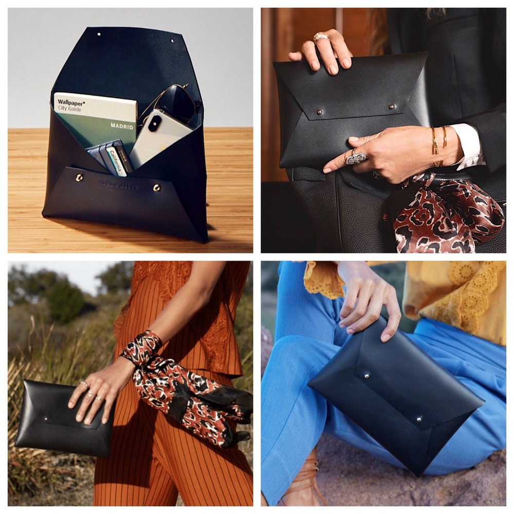 Tribe Alive sleek black leather clutch Rachel Zoe